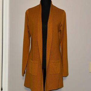 NWOT Orvis Rust Orange Open Front Merino Wool Cardigan with Pockets